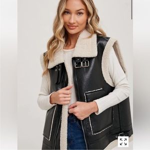 Shearling Vegan Leather Moto Vest